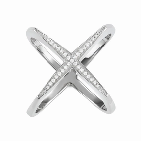 Sterling Silver CZ Wide Boxy X Ring - W-1630