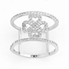 Sterling Silver CZ Wire with Center CZ Flower Wide Ring - W-9923
