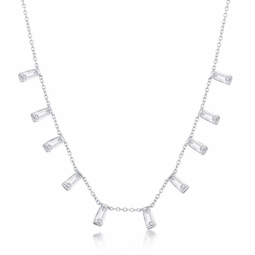 Sterling Silver Dangling Baguettes Necklace
