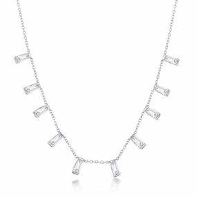 Sterling Silver Dangling Baguettes Necklace