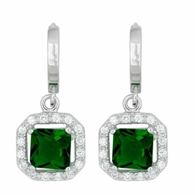 Sterling Silver Dangling Green CZ Pave Earrings
