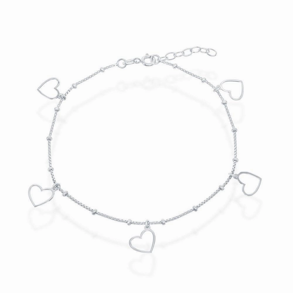 Sterling Silver Dangling Open Heart Anklet