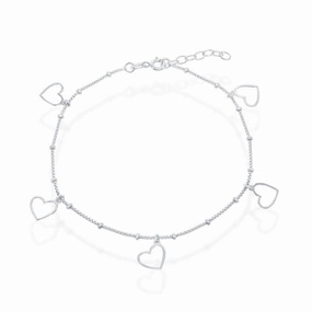 Sterling Silver Dangling Open Heart Anklet