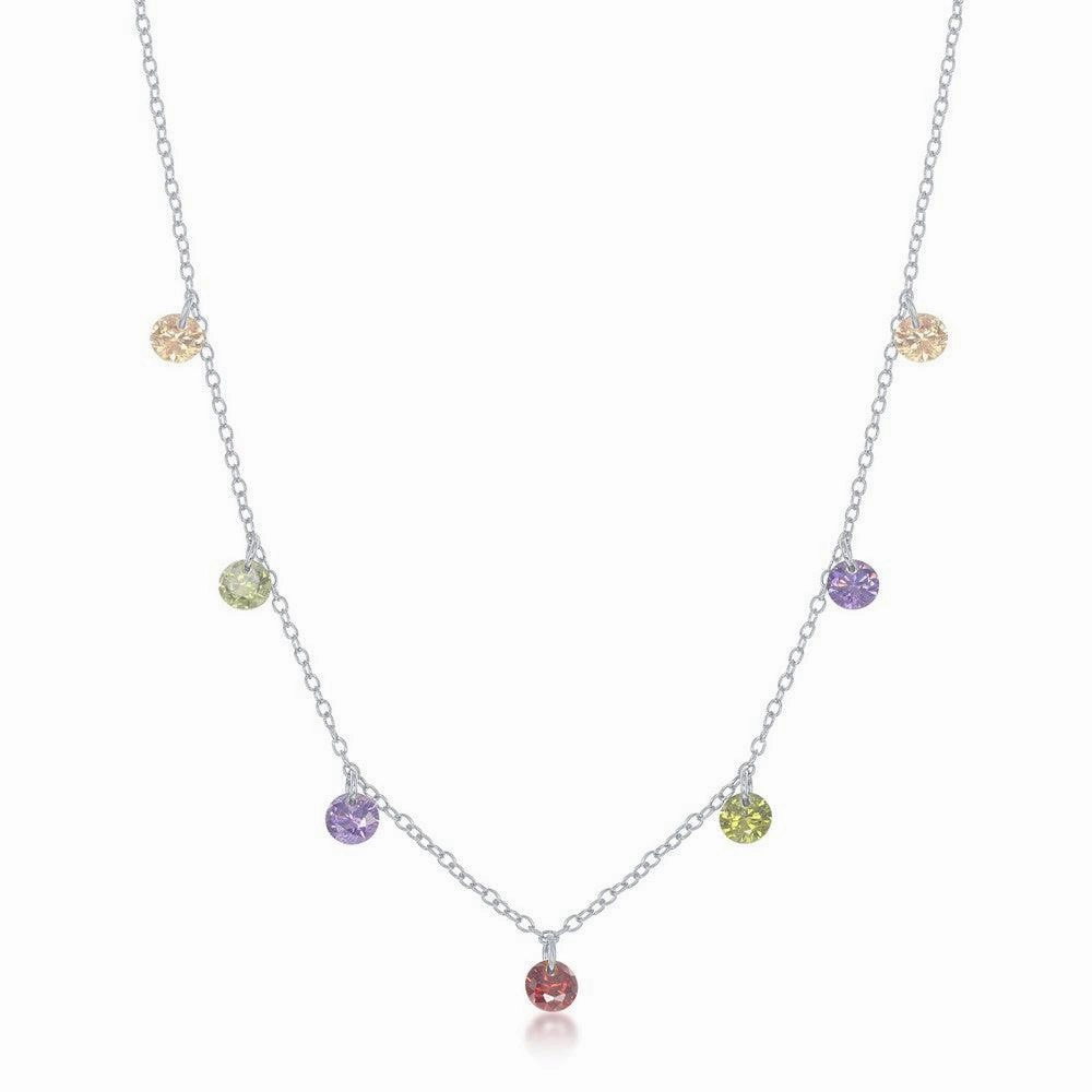 Sterling Silver Dangling Rainbow Cubic Zirconia Necklace