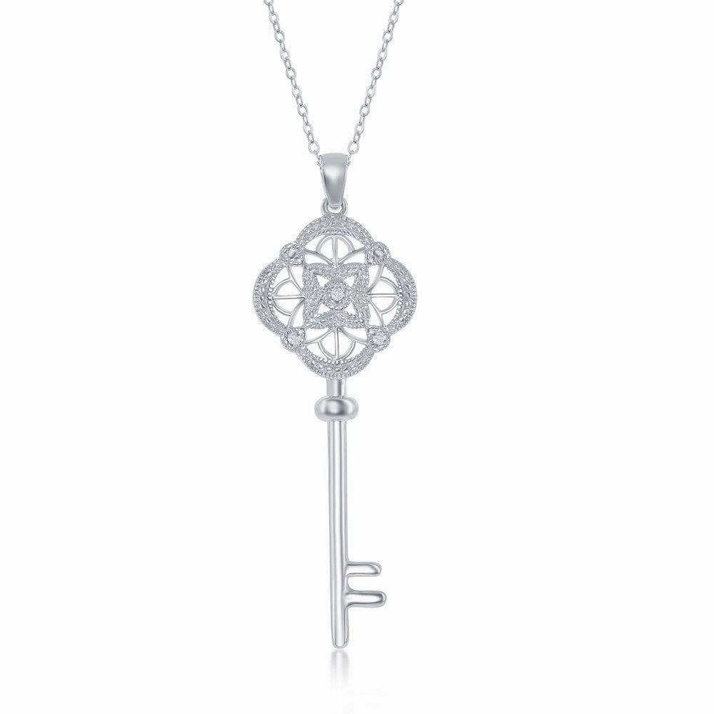 Sterling Silver Design Top Key Diamonds Pendant