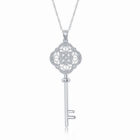 Sterling Silver Design Top Key Diamonds Pendant