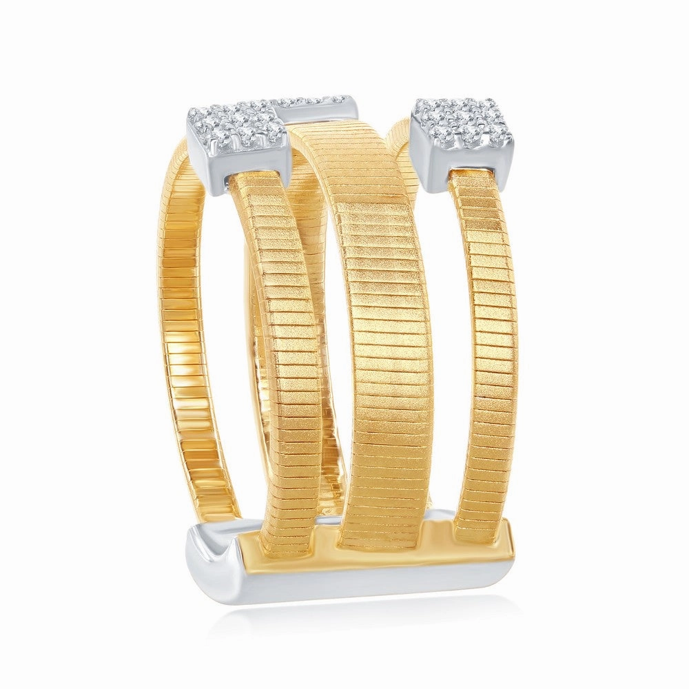 Sterling Silver Designer CZ Ring Bonded with 14K Gold, Size 8
