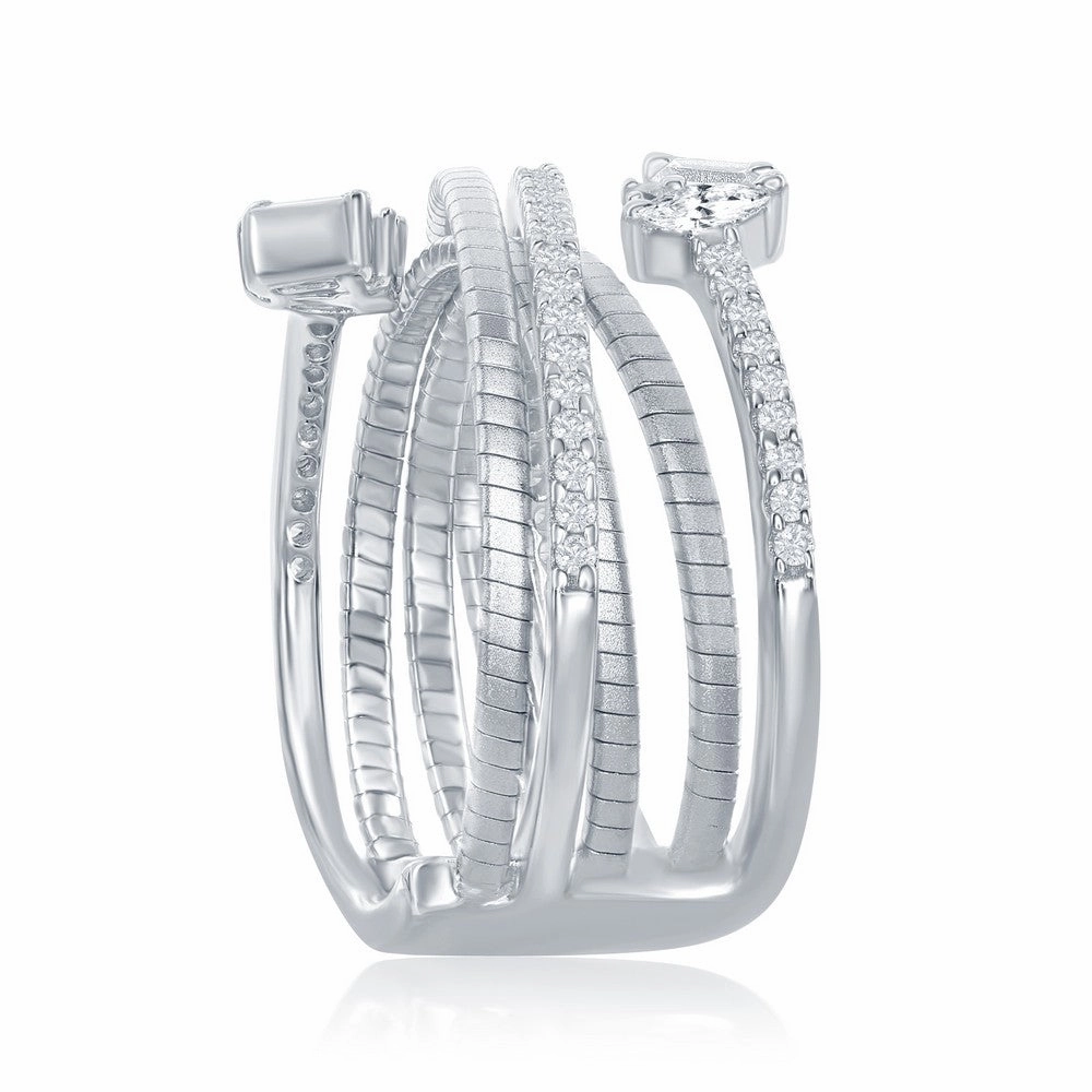 Sterling Silver Designer CZ Ring Bonded with Platinum, Size 7