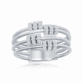 Sterling Silver Designer CZ Ring Bonded with Platinum, Size 7