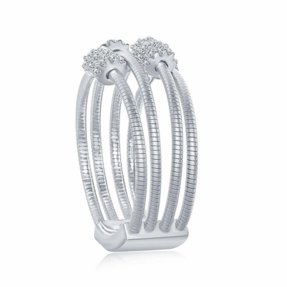 Sterling Silver Designer CZ Ring Bonded with Platinum, Size 7