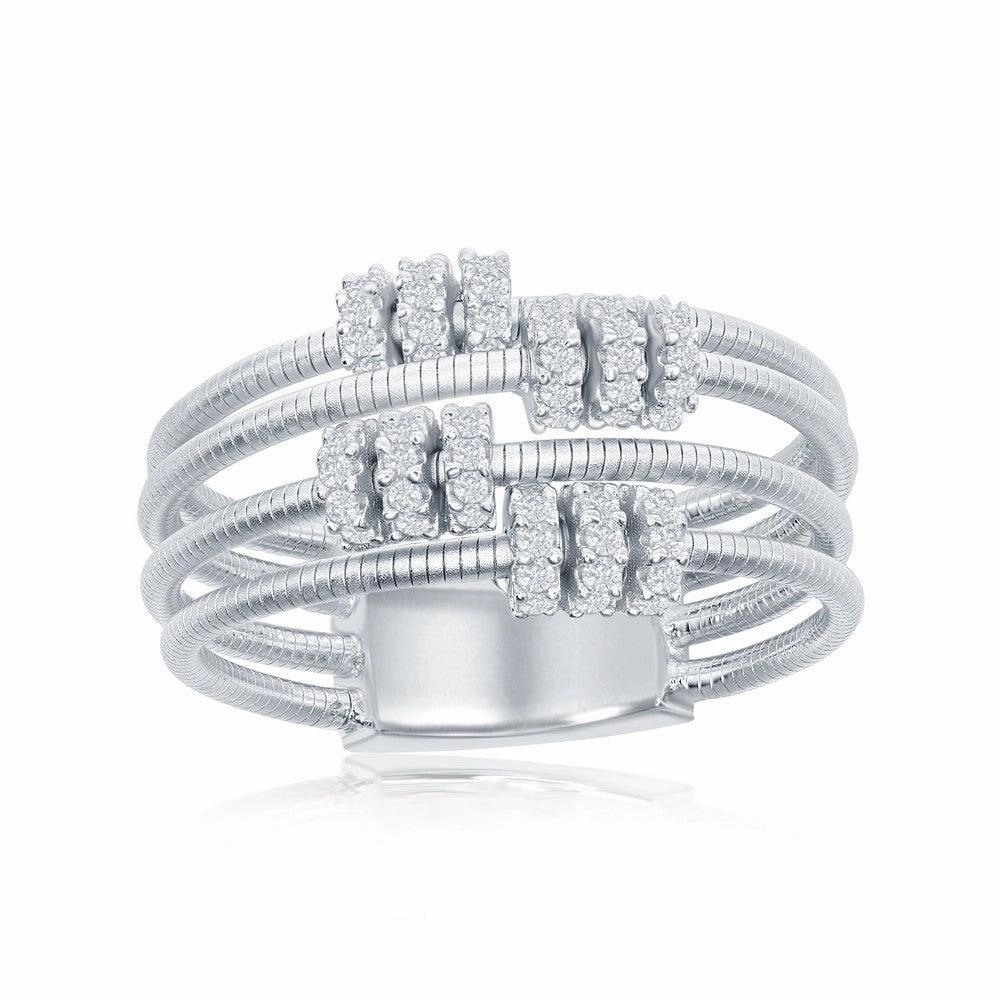 Sterling Silver Designer CZ Ring Bonded with Platinum, Size 7