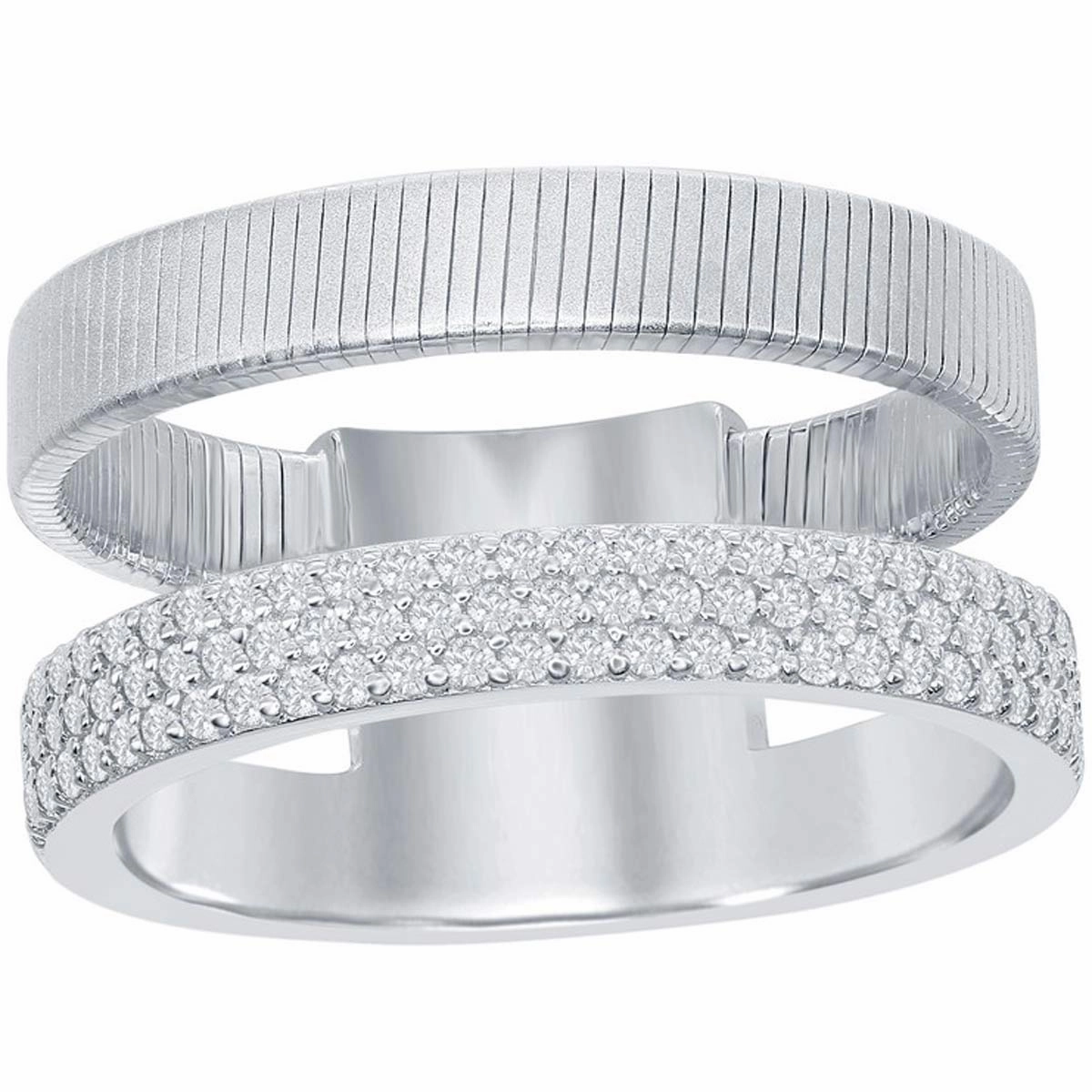 Sterling Silver Designer CZ Ring Bonded with Platinum, Size 8