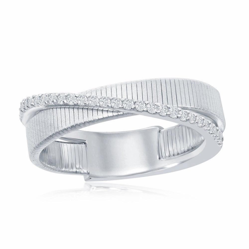 Sterling Silver Designer CZ Ring Bonded with Platinum, Size 9