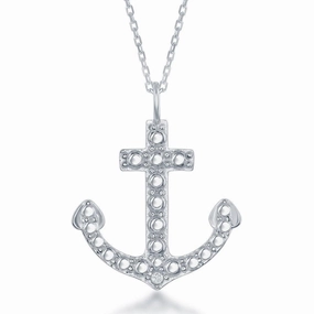 Sterling Silver Diamond Accent Anchor Pendant With  Chain