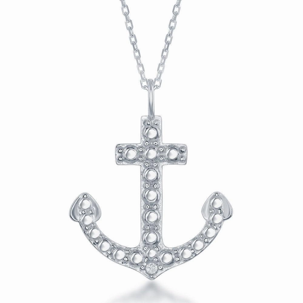 Sterling Silver Diamond Accent Anchor Pendant With  Chain