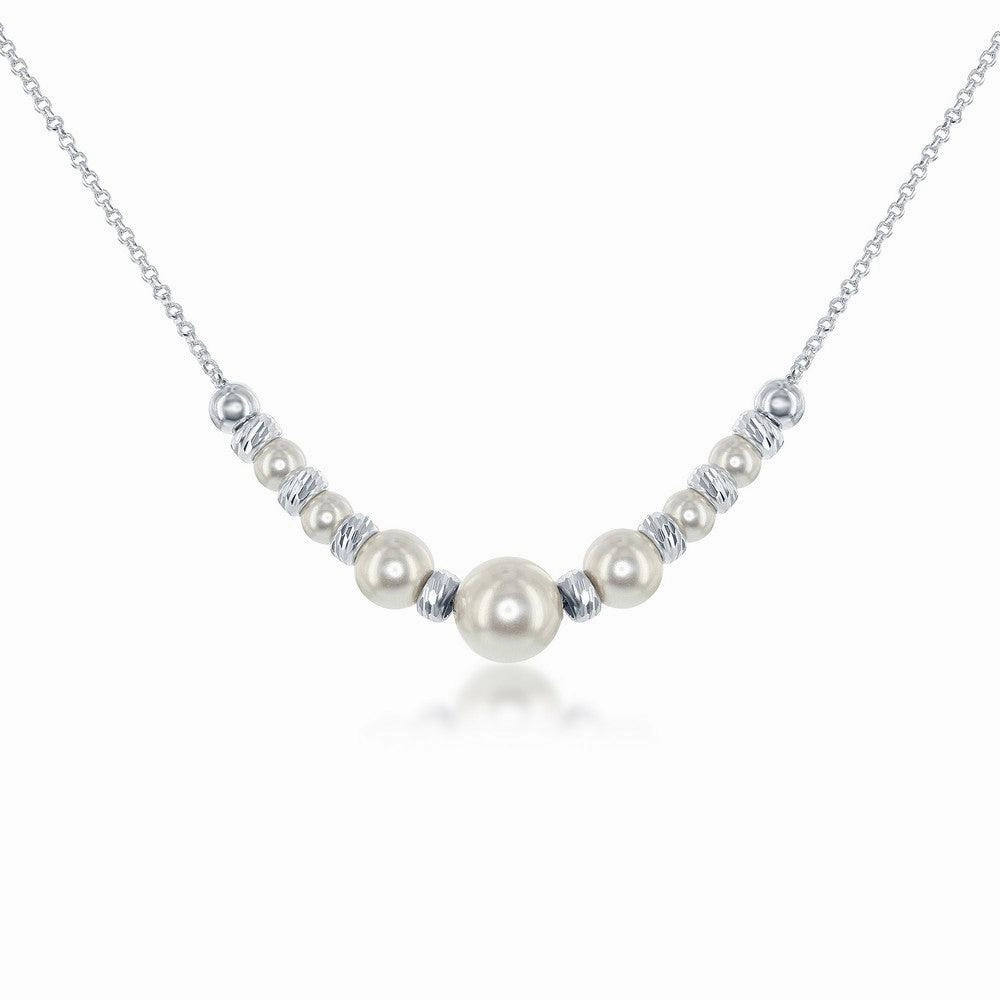 Sterling Silver Diamond Cut Beads and Swarovski Pearl Necklace