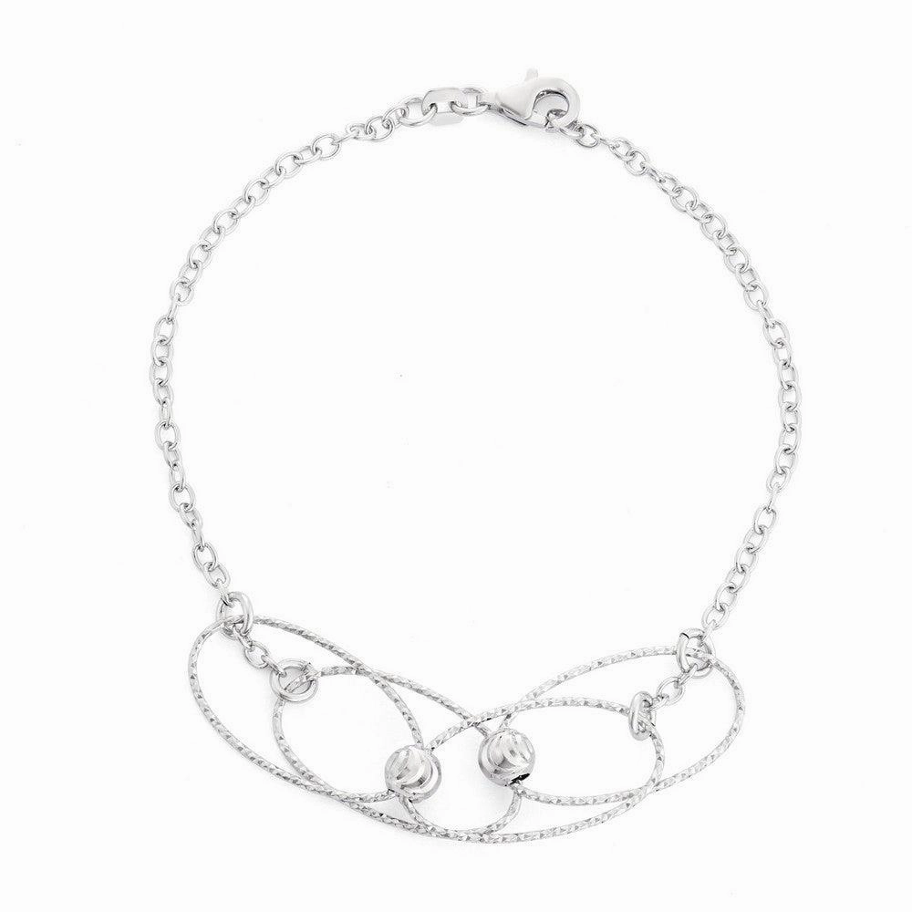 Sterling Silver Diamond Cut Beads and Wires Bracelet, 7.5"