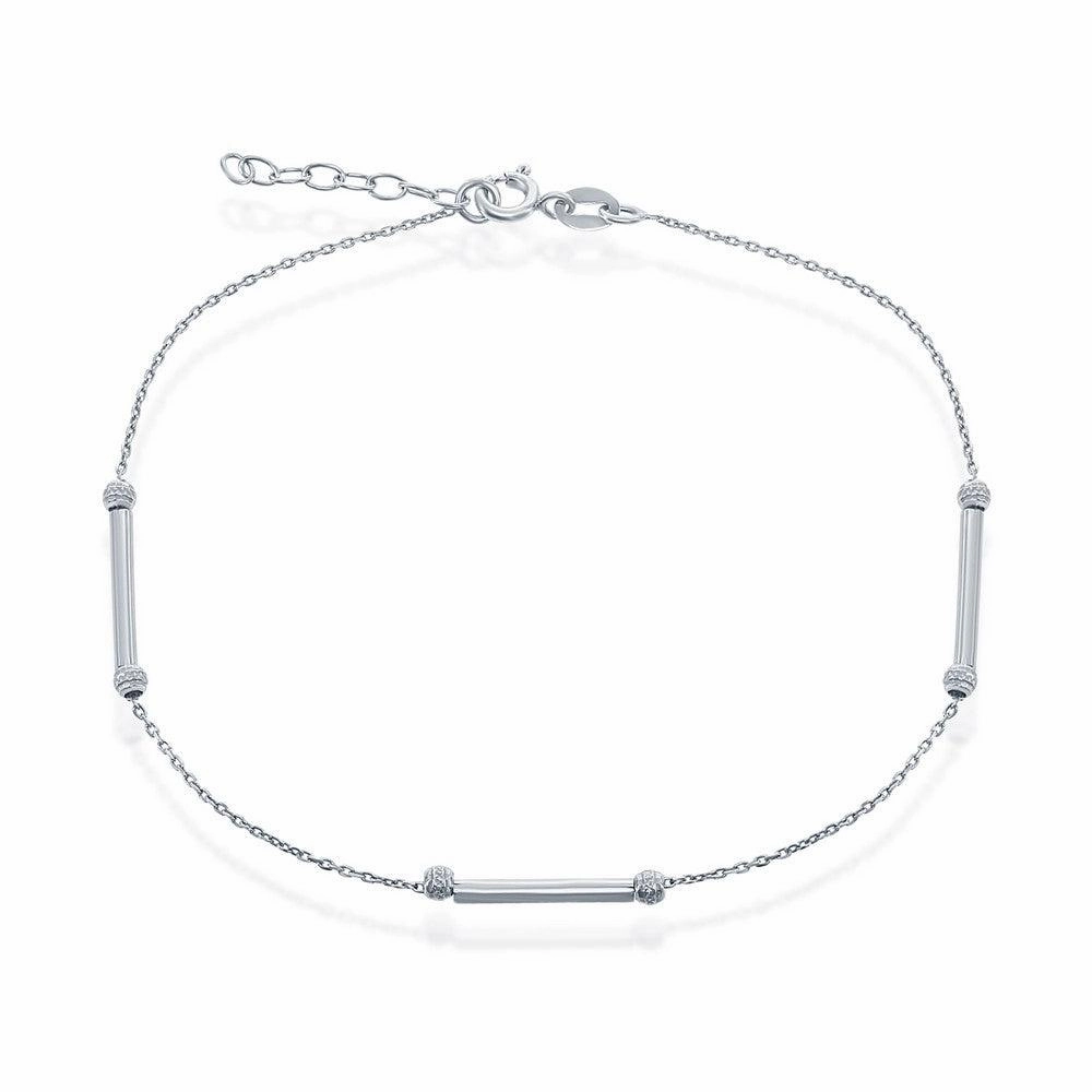 Sterling Silver Diamond Cut Beads with Rods Anklet