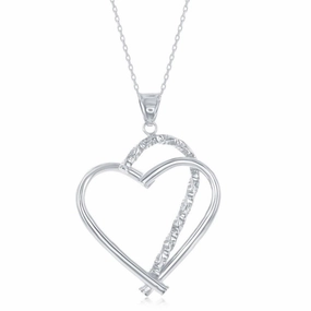 Sterling Silver Diamond-Cut Half Heart Pendant