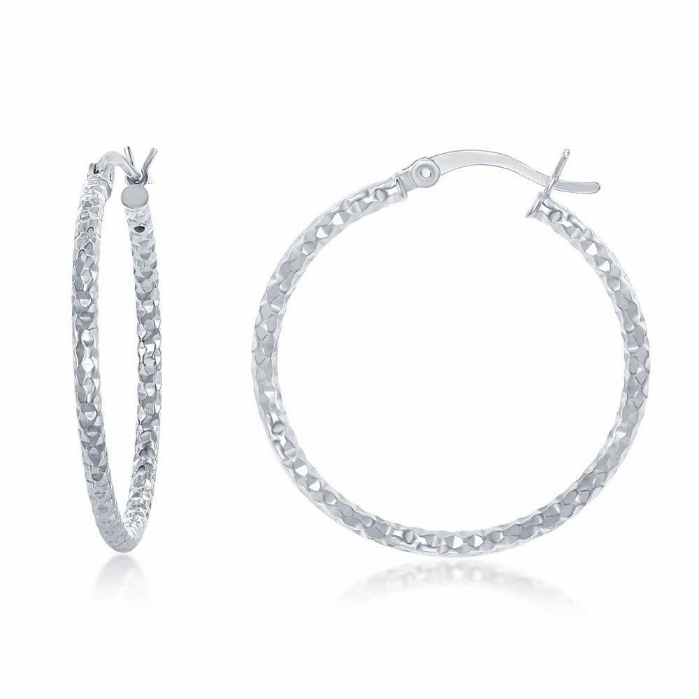 Sterling Silver Diamond Cut Hoop Earrings, 30 mm
