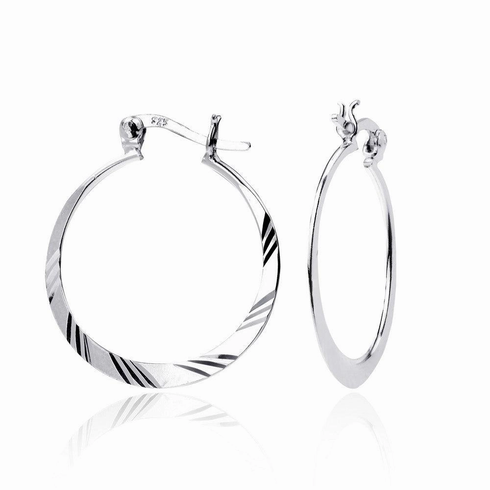 Sterling Silver Diamond Cut Hoop Earrings