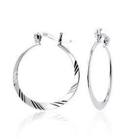 Sterling Silver Diamond Cut Hoop Earrings
