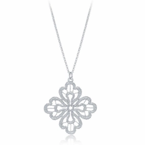Sterling Silver Diamond Cut Leaf Flower Necklace