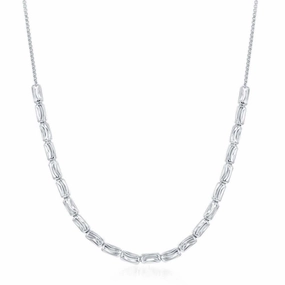 Sterling Silver Diamond Moon Cut Bead Necklace