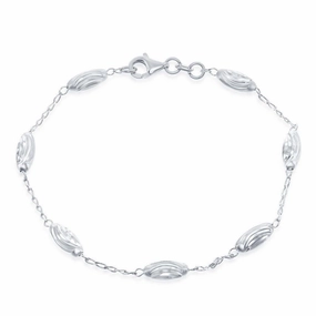 Sterling Silver Diamond Moon Cut Oval Bead Bracelet