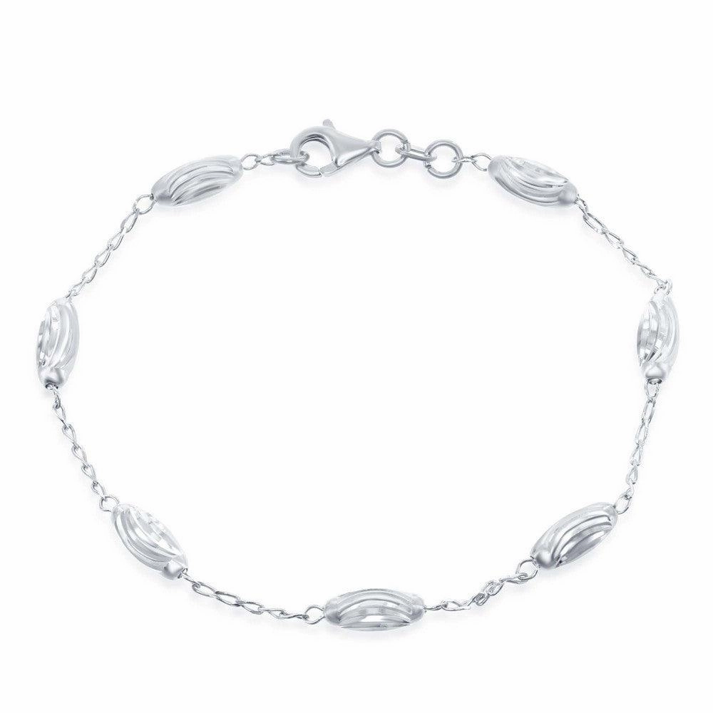 Sterling Silver Diamond Moon Cut Oval Bead Bracelet
