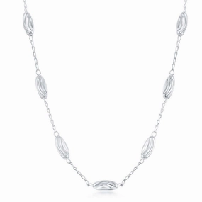 Sterling Silver Diamond Moon Cut Oval Bead Necklace