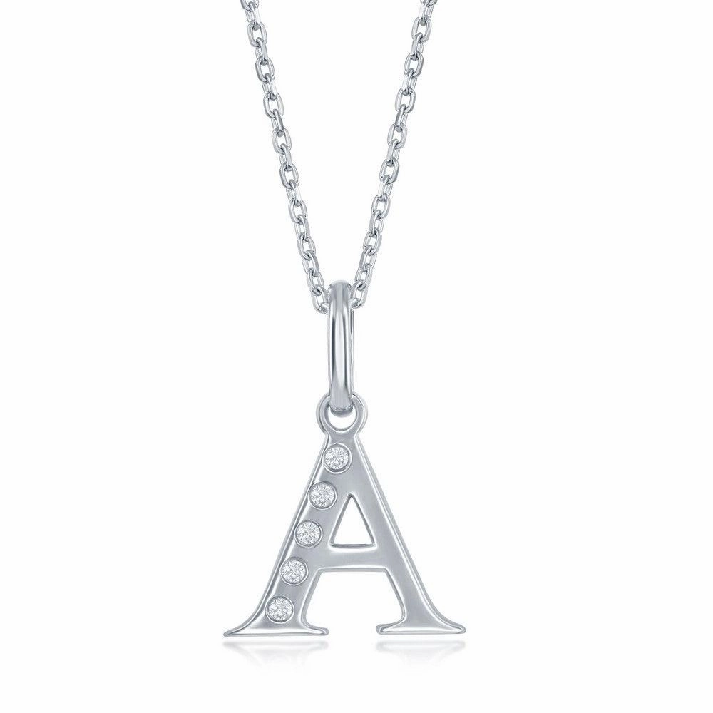 Sterling Silver Diamond "A" Initial Pendant Chain