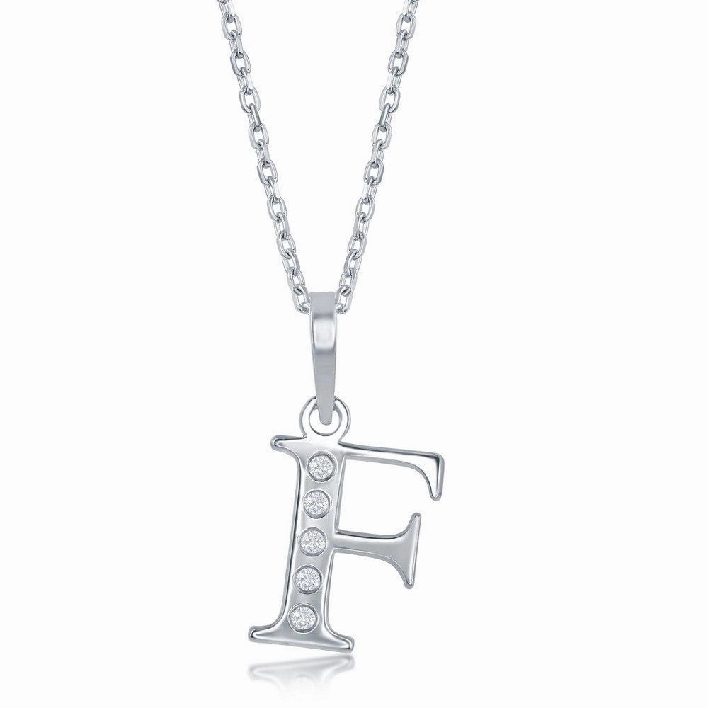 Sterling Silver Diamond "F" Initial Pendant Chain
