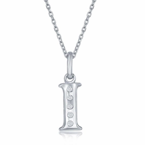 Sterling Silver Diamond "I" Initial Pendant Chain