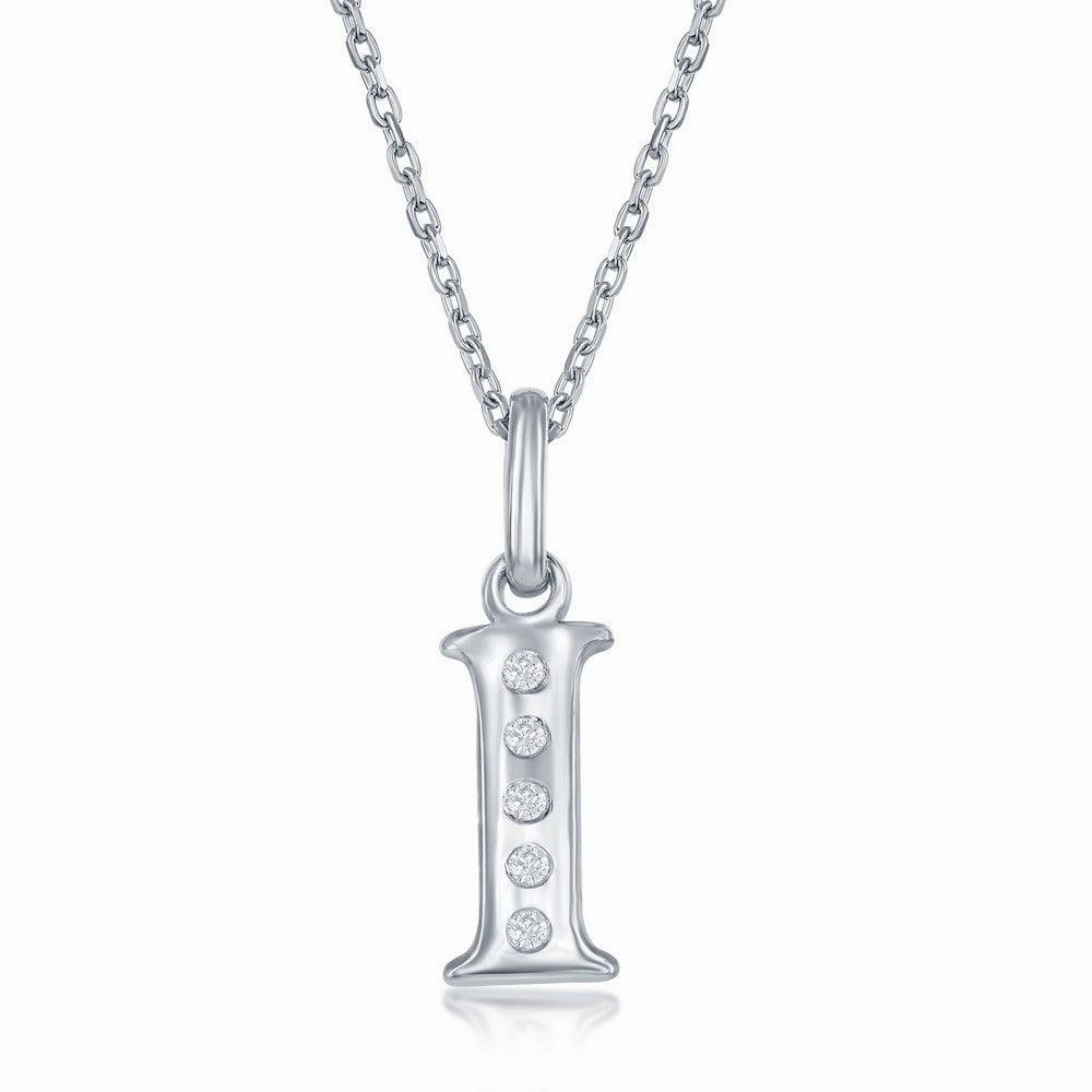 Sterling Silver Diamond "I" Initial Pendant Chain