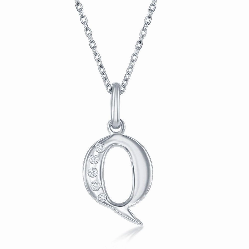 Sterling Silver Diamond "Q" Initial Pendant Chain