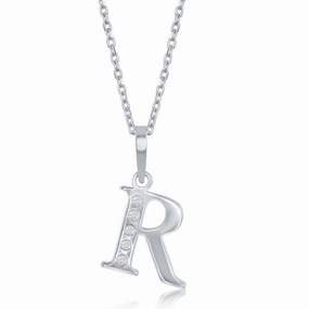 Sterling Silver Diamond "R "Initial Pendant Chain