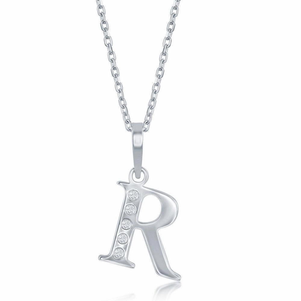 Sterling Silver Diamond "R "Initial Pendant Chain