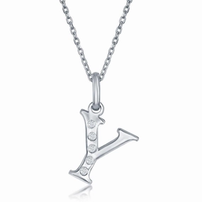Sterling Silver Diamond "Y" Initial Pendant Chain