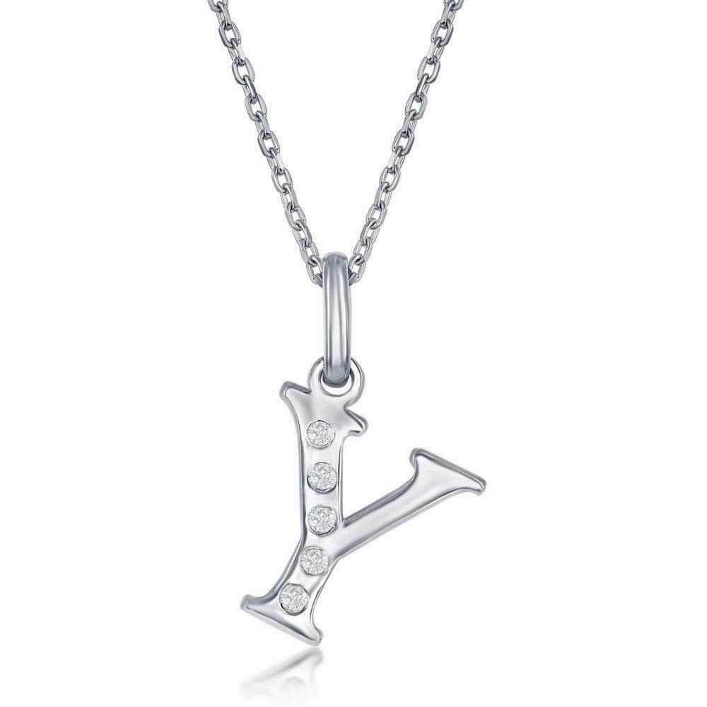 Sterling Silver Diamond "Y" Initial Pendant Chain