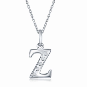 Sterling Silver Diamond "Z" Initial Pendant Chain