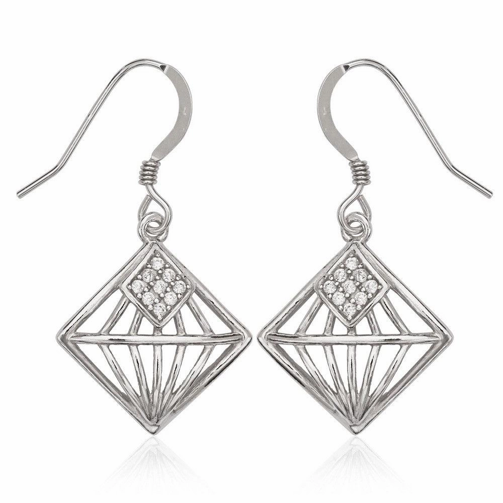 Sterling Silver Diamond Shape CZ Center Earrings