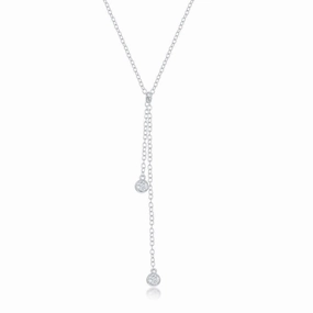 Sterling Silver Double Bezel-Set CZ Dangling Lariat Necklace