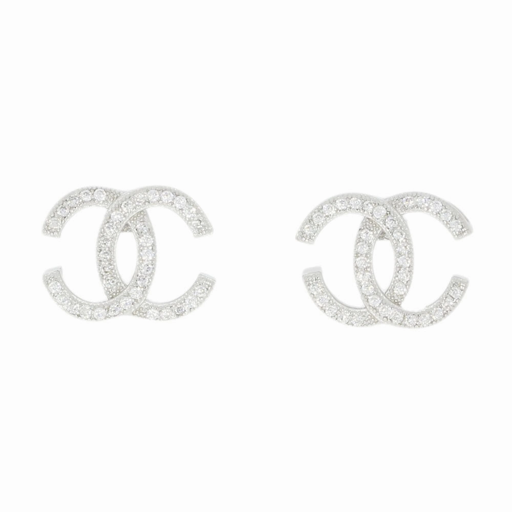 Sterling Silver Double C Cubic Zirconia Stud Earrings GVL048
