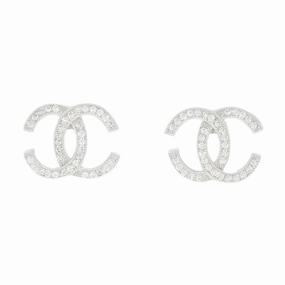 Sterling Silver Double C Cubic Zirconia Stud Earrings GVL048