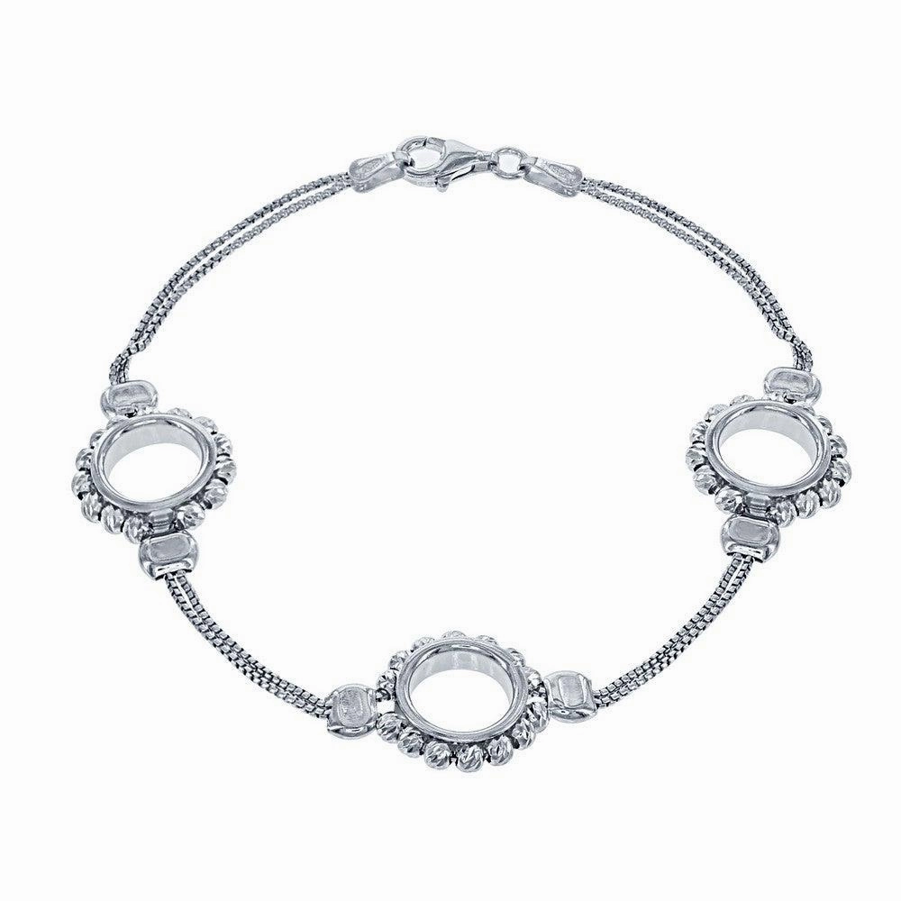 Sterling Silver Double Chain with Open Circle Bracelet, 7.5"