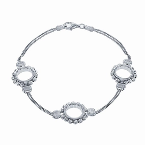 Sterling Silver Double Chain with Open Circle Bracelet, 7.5"