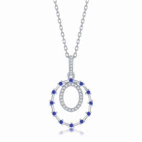 Sterling Silver Double Circle and Blue CZ Pendant