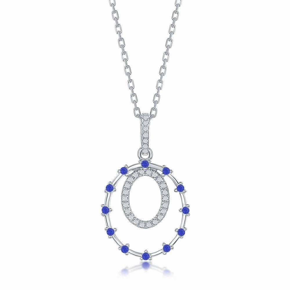 Sterling Silver Double Circle and Blue CZ Pendant