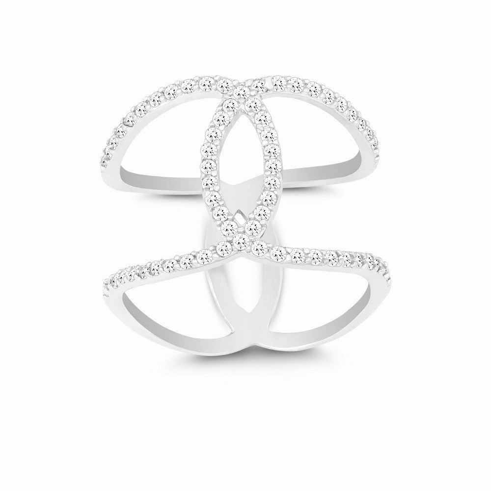 Sterling Silver Double CZ Swirl Wide Ring - W-9922